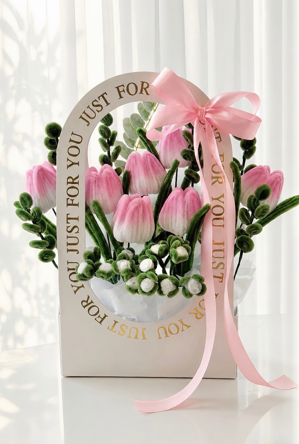 Blush Tulip Basket - Hot Pink