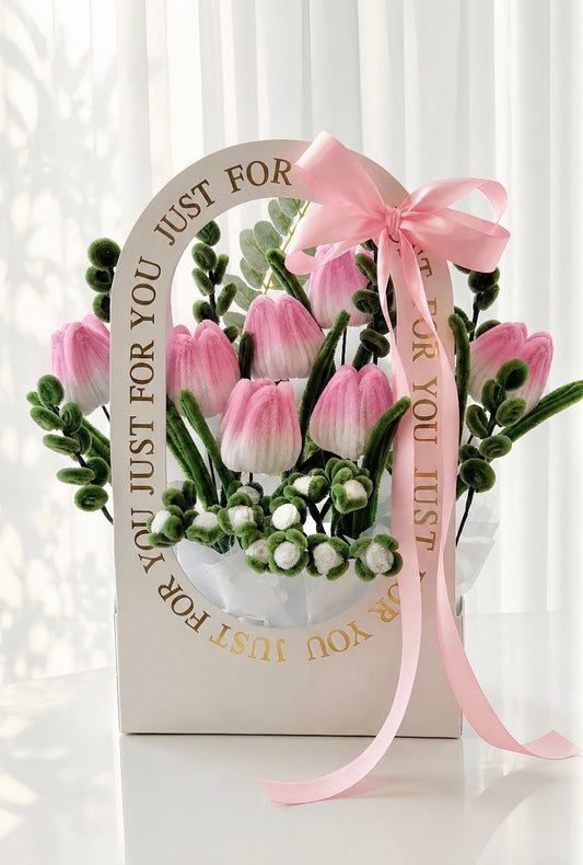 Blush Tulip Basket - Hot Pink